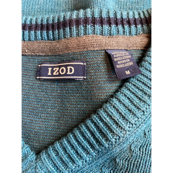 Vintage Izod Womens  Sweater Medium Teal VNeck Cotton Blend Preppy Academia - Picture 4 of 11